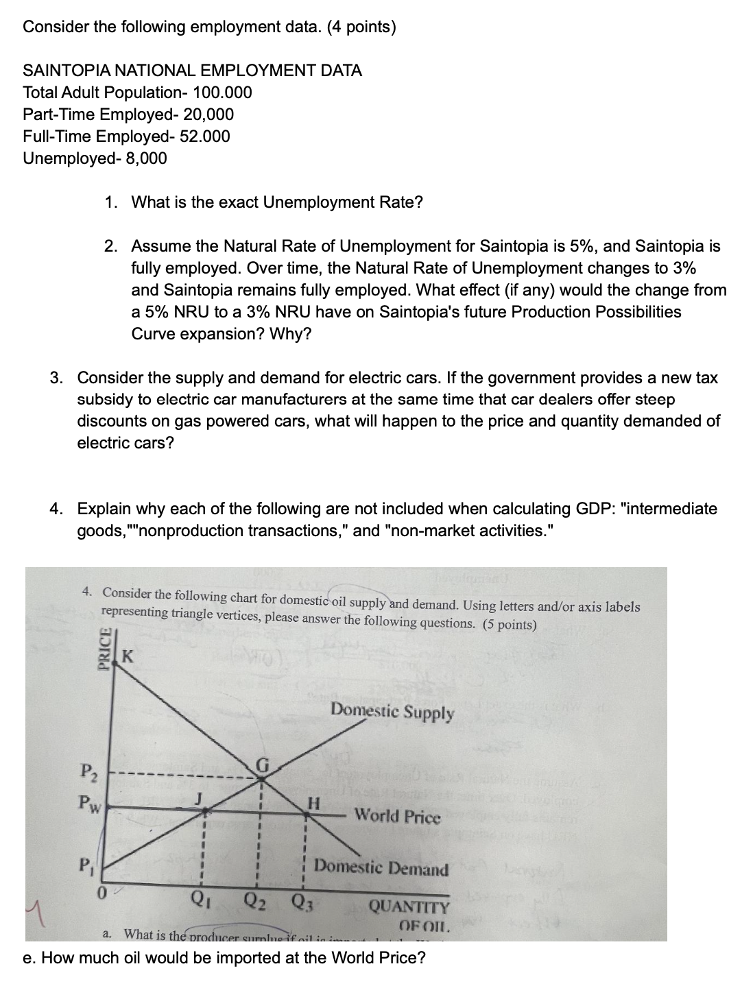 Please help Consider the following employment data. (4 points) SAINTOPIA NATIONAL EMPLOYMENT