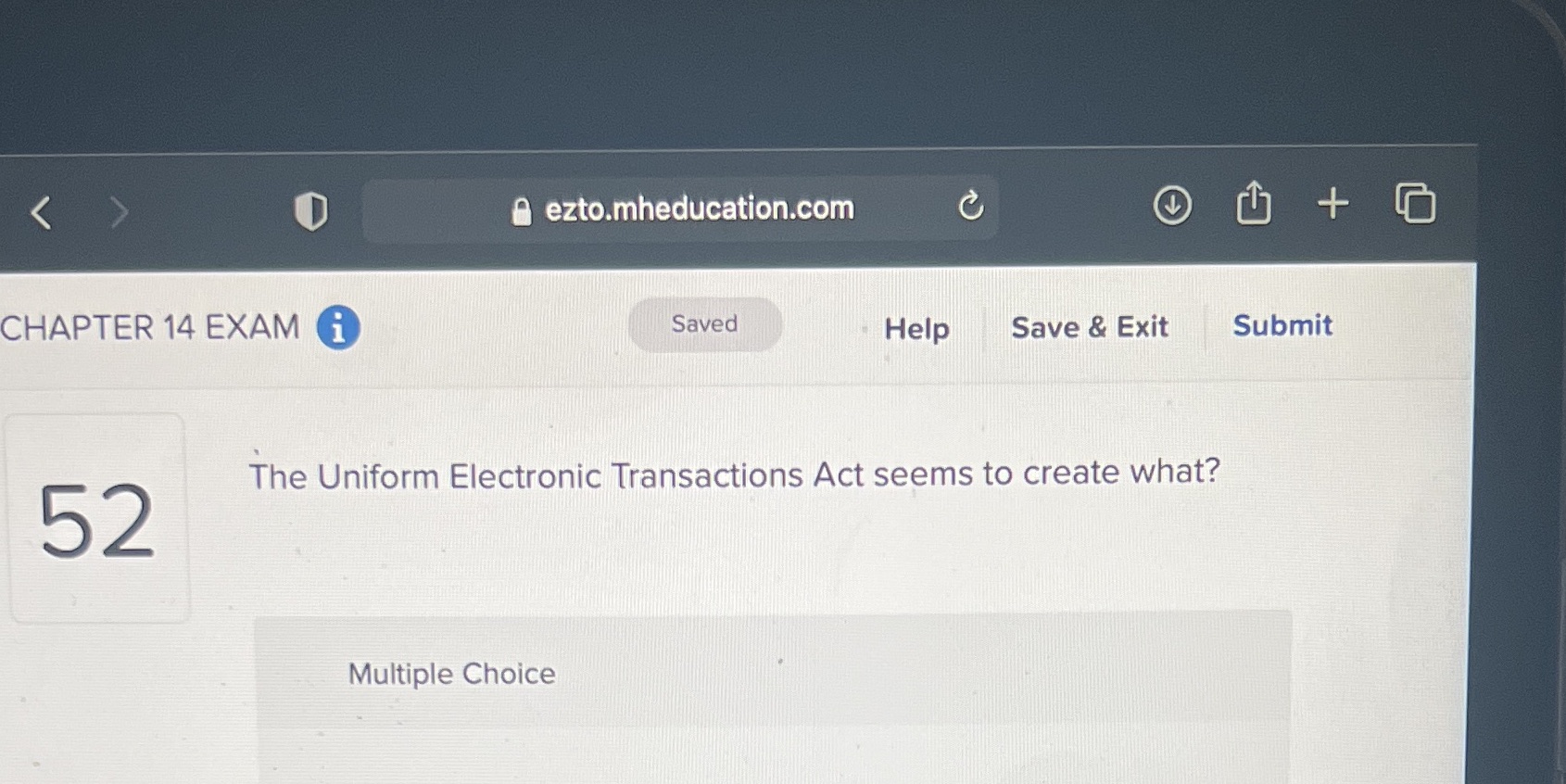 a eztomheducationcom CHAPTER 14 EXAM 0 saved Help Save & Exit