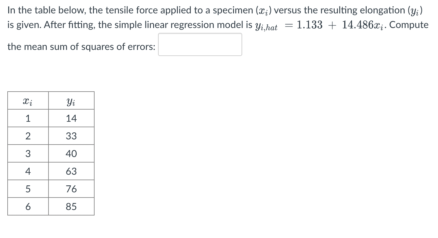  In the table below, the tensile force applied to a specimen