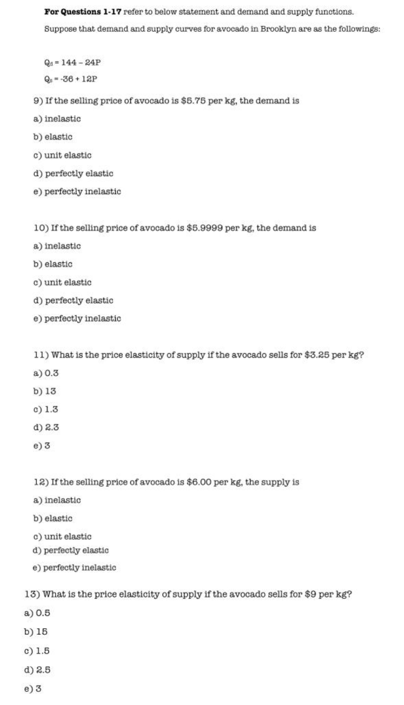 please answer For Questions 1-17 refer to below statement and demand and