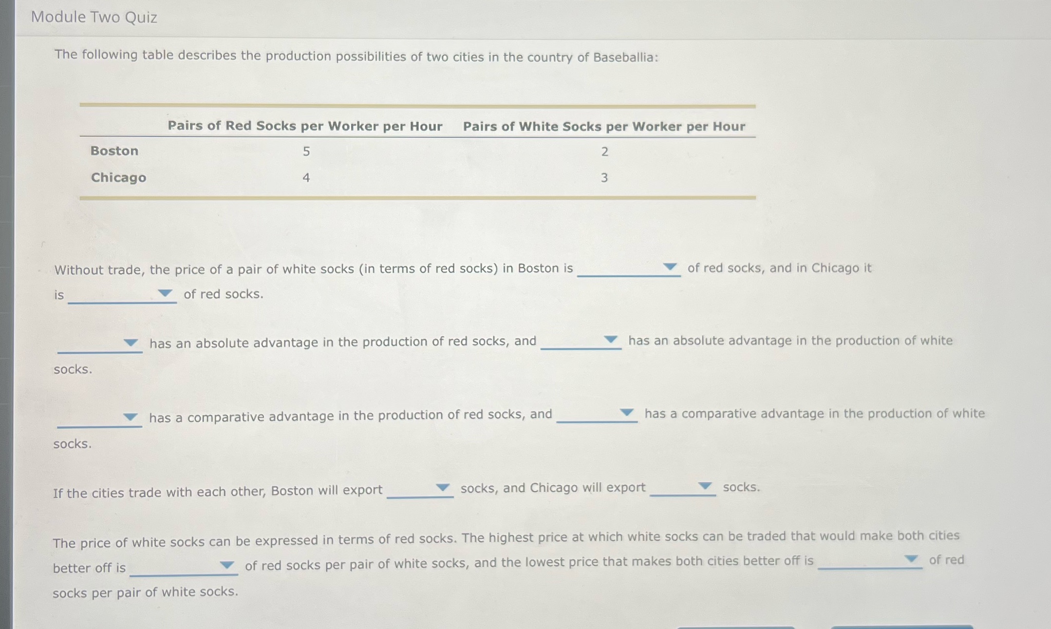 Please I need this question Module Two Quiz The following table describes