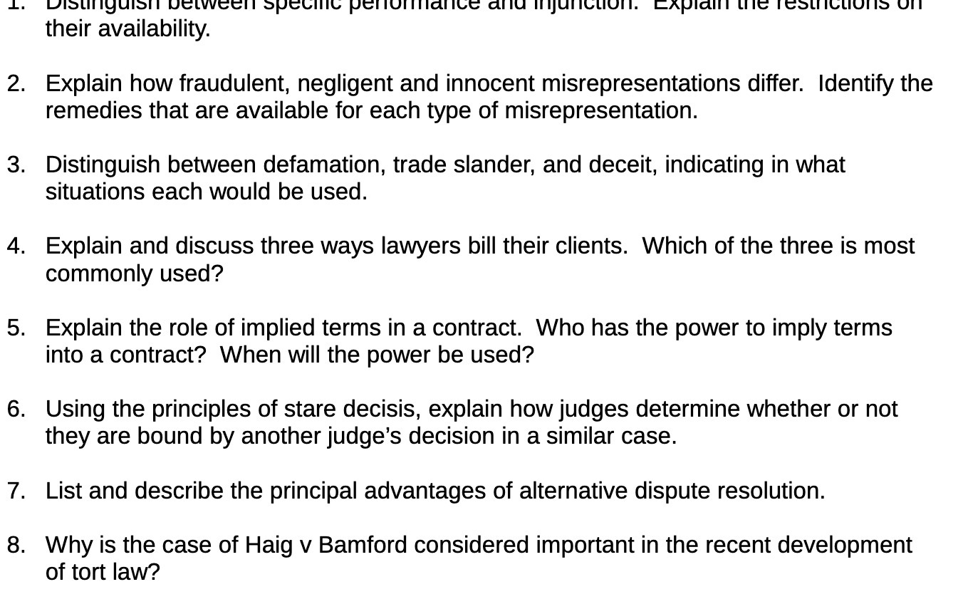  L. Distinguish between Specific performance and junction. Explain the restrictions on
