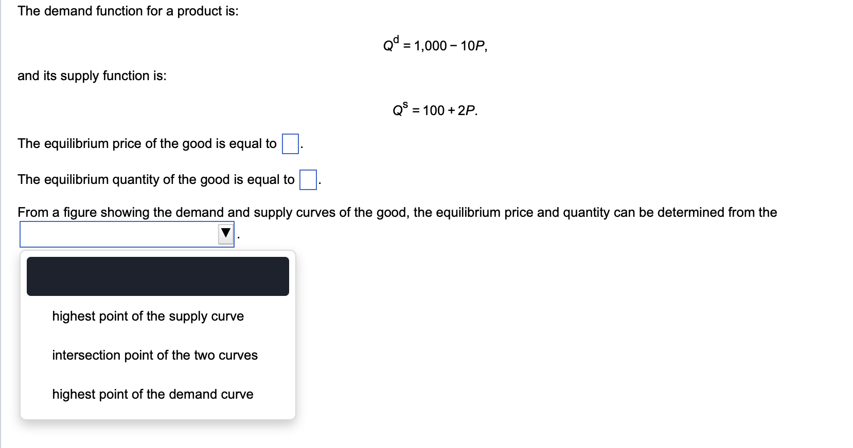  The demand function for a product is: od =1,000-10P, and its