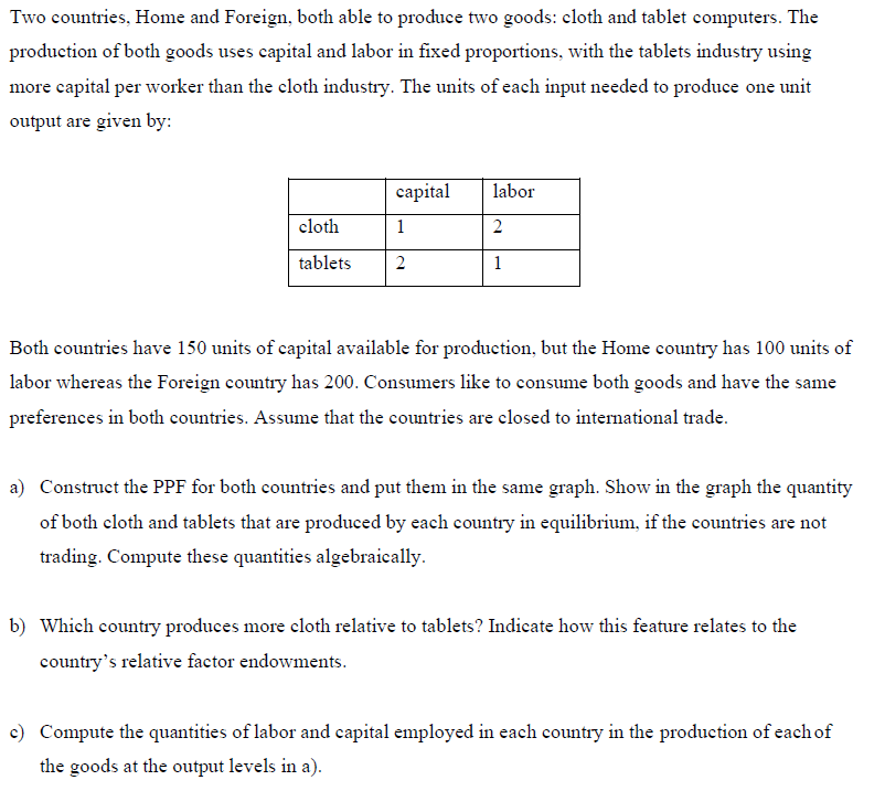  Two countries, Home and Foreign, both able to produce two goods: