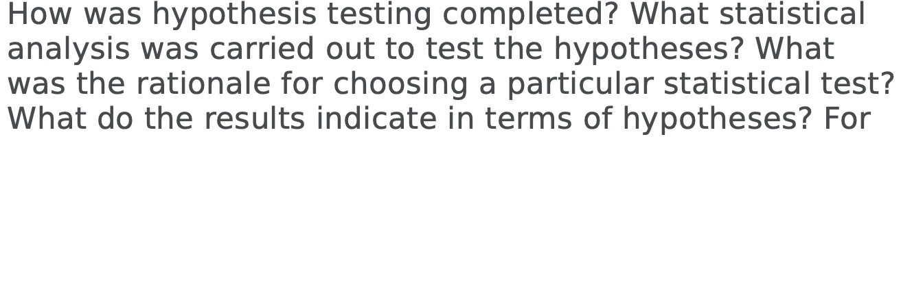 How was hypothesis testing completed? What statistical analysis was carried out