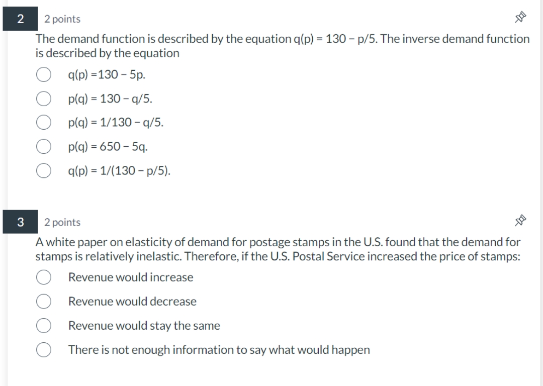please answer 2 points 5? The demand function is described by the