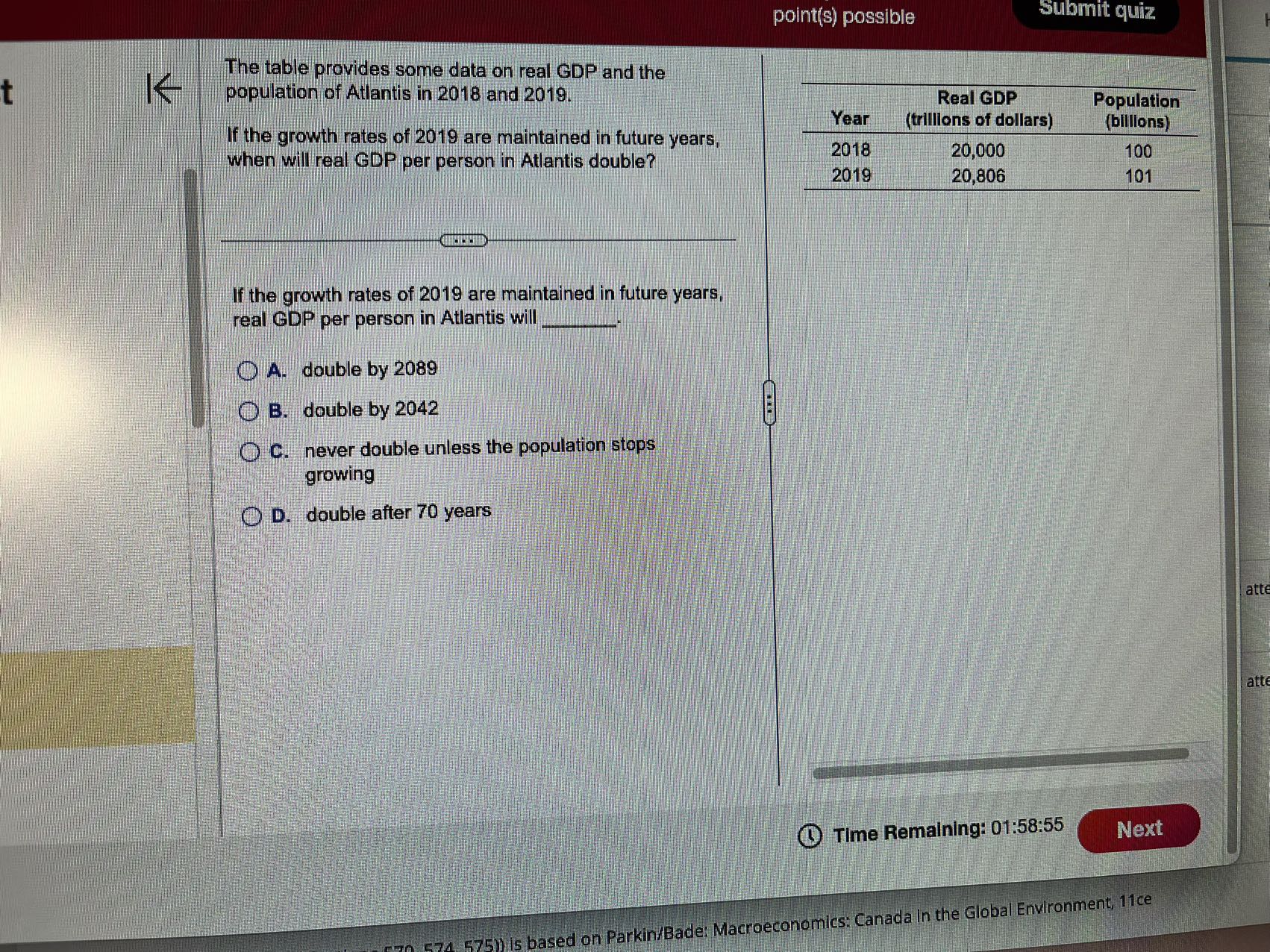 point(s) possible Submit quiz The table provides some data on real
