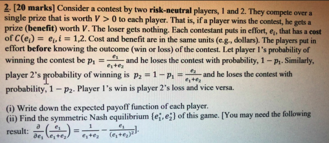 i exerts an effort level of e; ( [0, co). Player 1