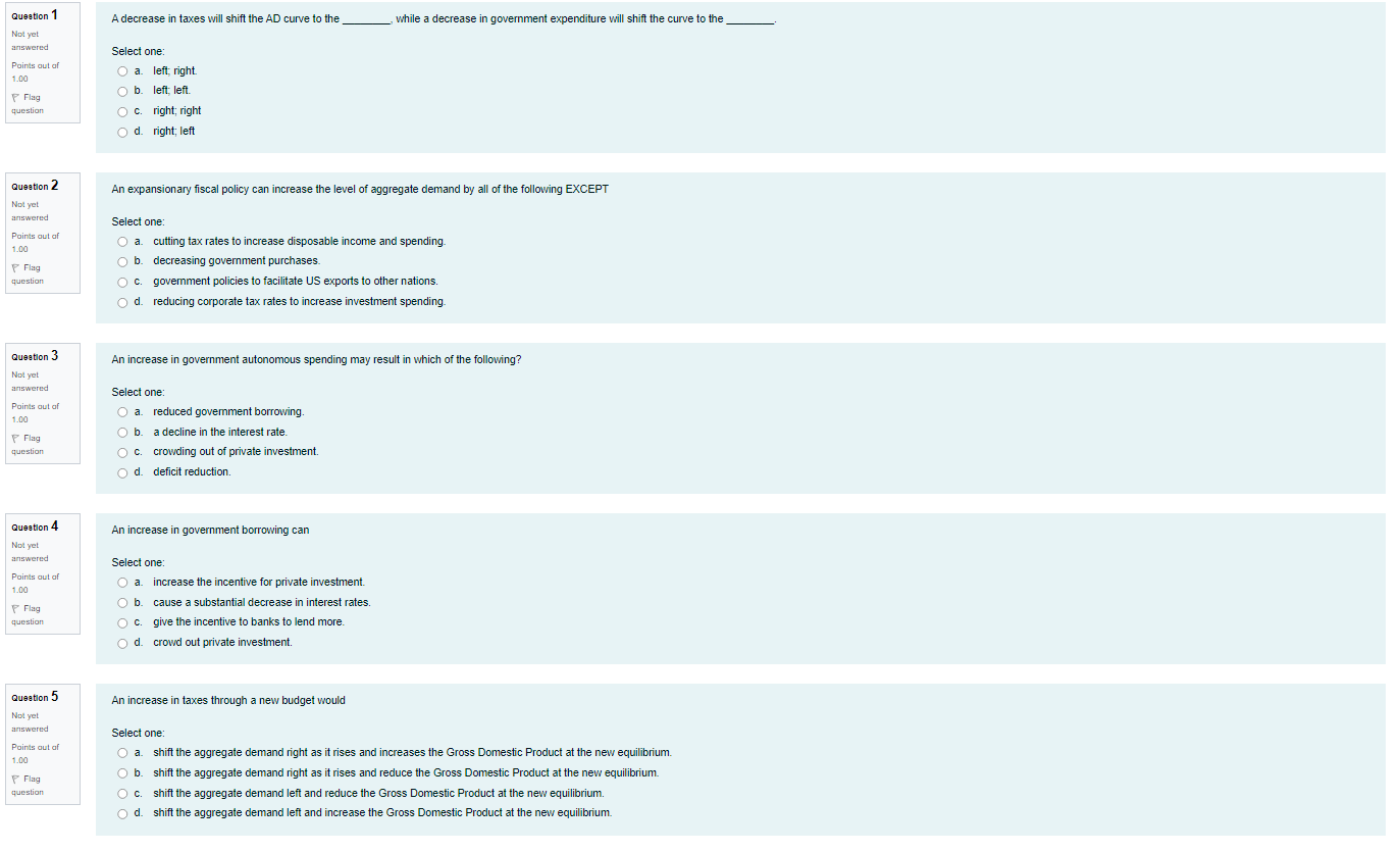 A decrease in taxes will shift the AO curve to the Select
