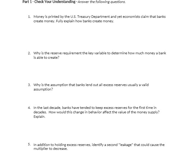  Part 1 - Check Your Understanding - Answer the following questions.