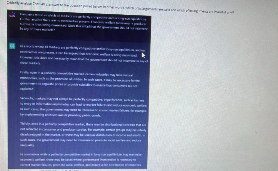 Critically analyse ChatGPT's answer to the question posed below. In other