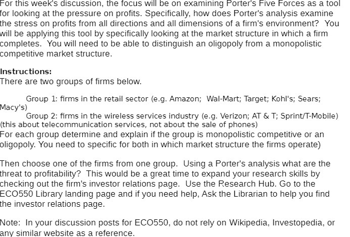 For this week's discussion, the focus will be on examining Porter's