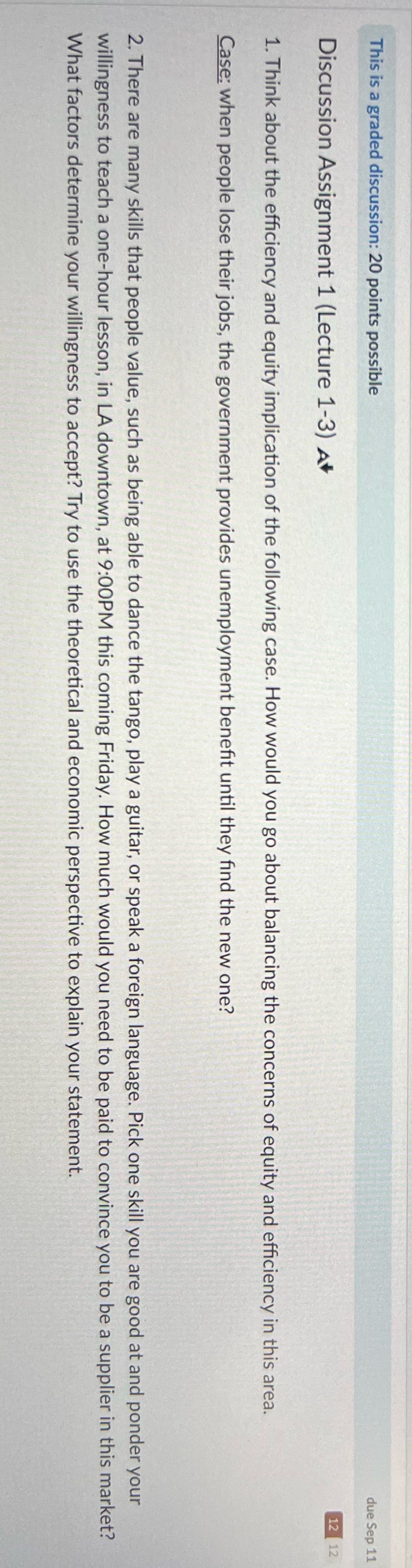 This is a graded discussion: 20 points possible due Sep 11