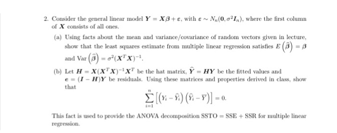  2. Consider the general linear model Y = XA + c,