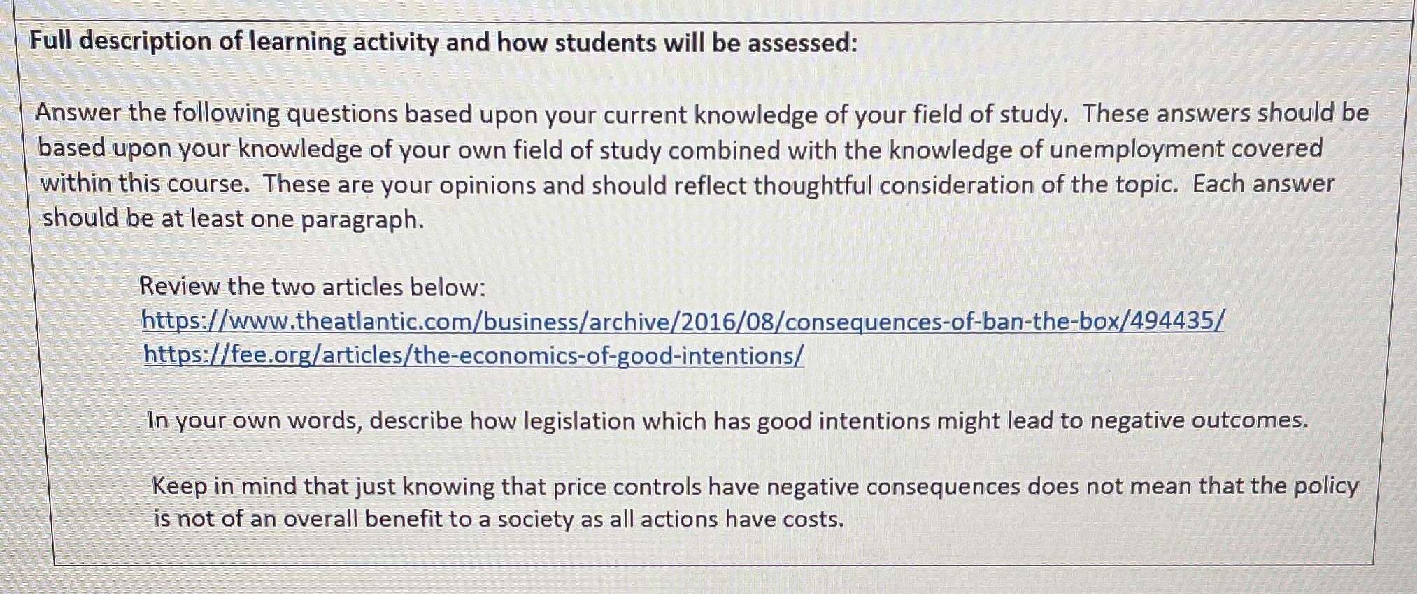Full description of learning activity and how students will be assessed: