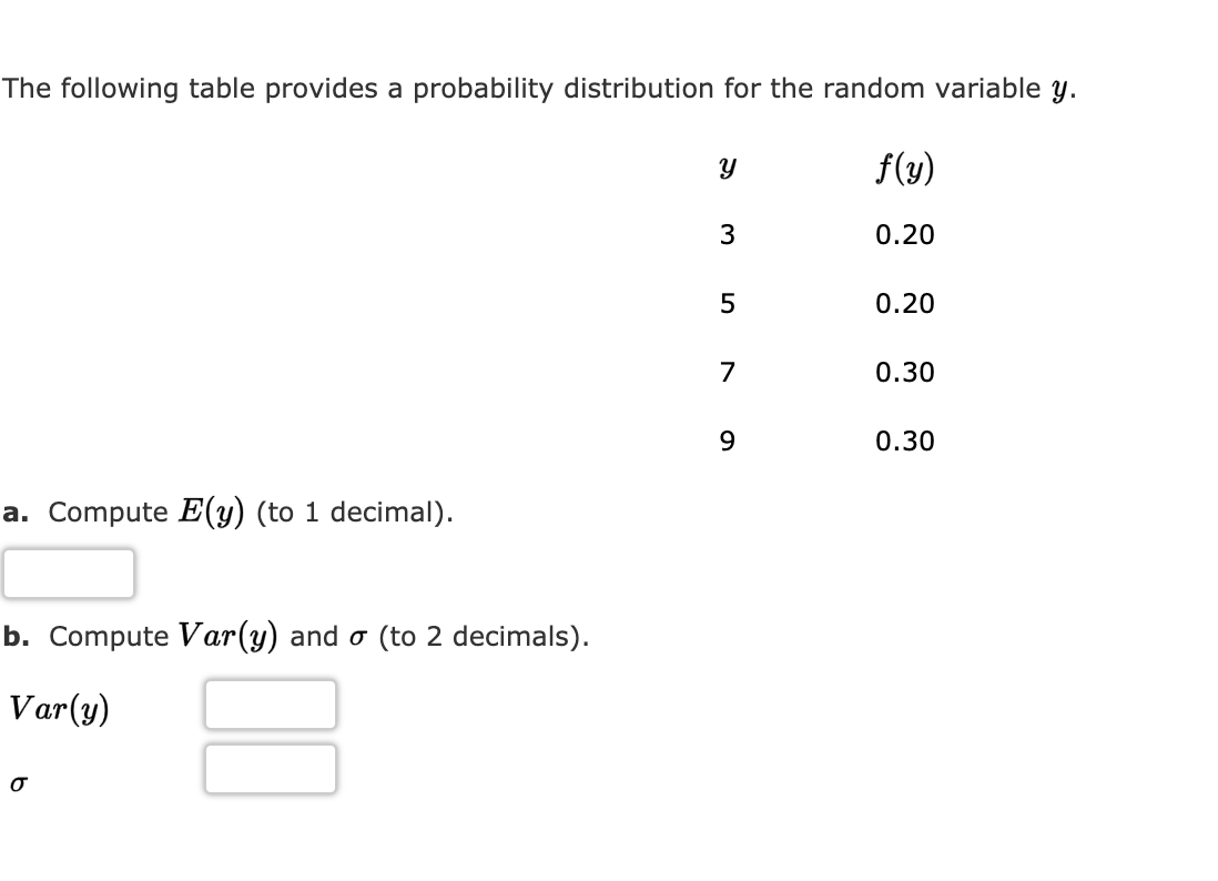  The following table provides a probability distribution for the random variable