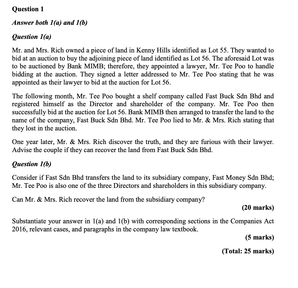 Question 1 Answer both 1(a) and 1 (b) Question 1(a) Mr.
