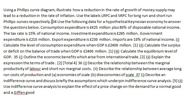 Questions. Using a Phillips curve diagram, illustrate how a reduction in the