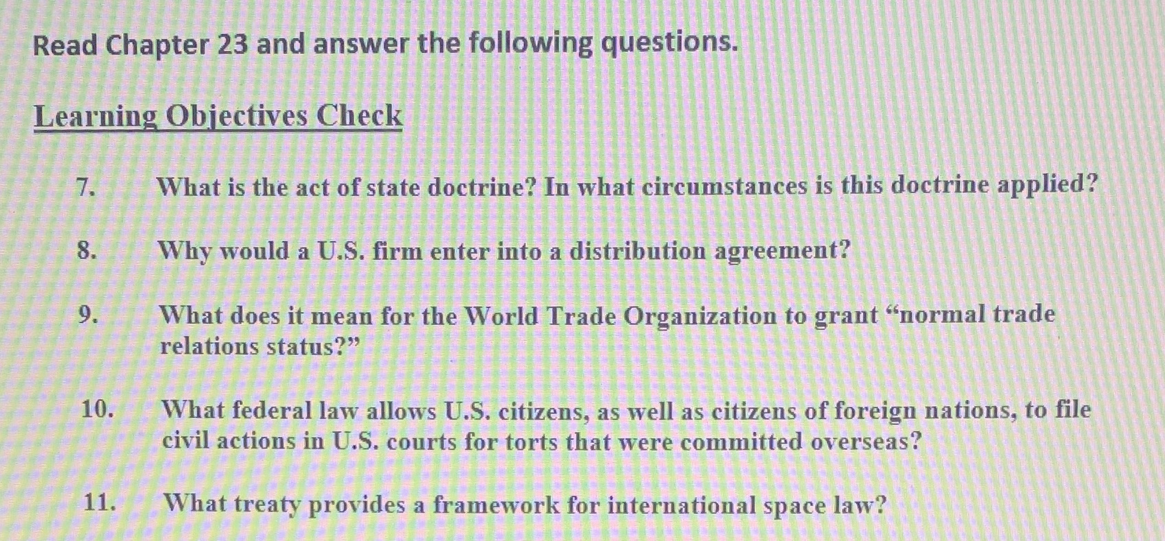 Read Chapter 23 and answer the following questions. Learning Objectives Check