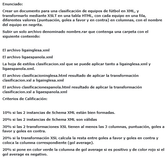 Enunciado: Crear un documento para una clasificacin de equipos de ftbol en