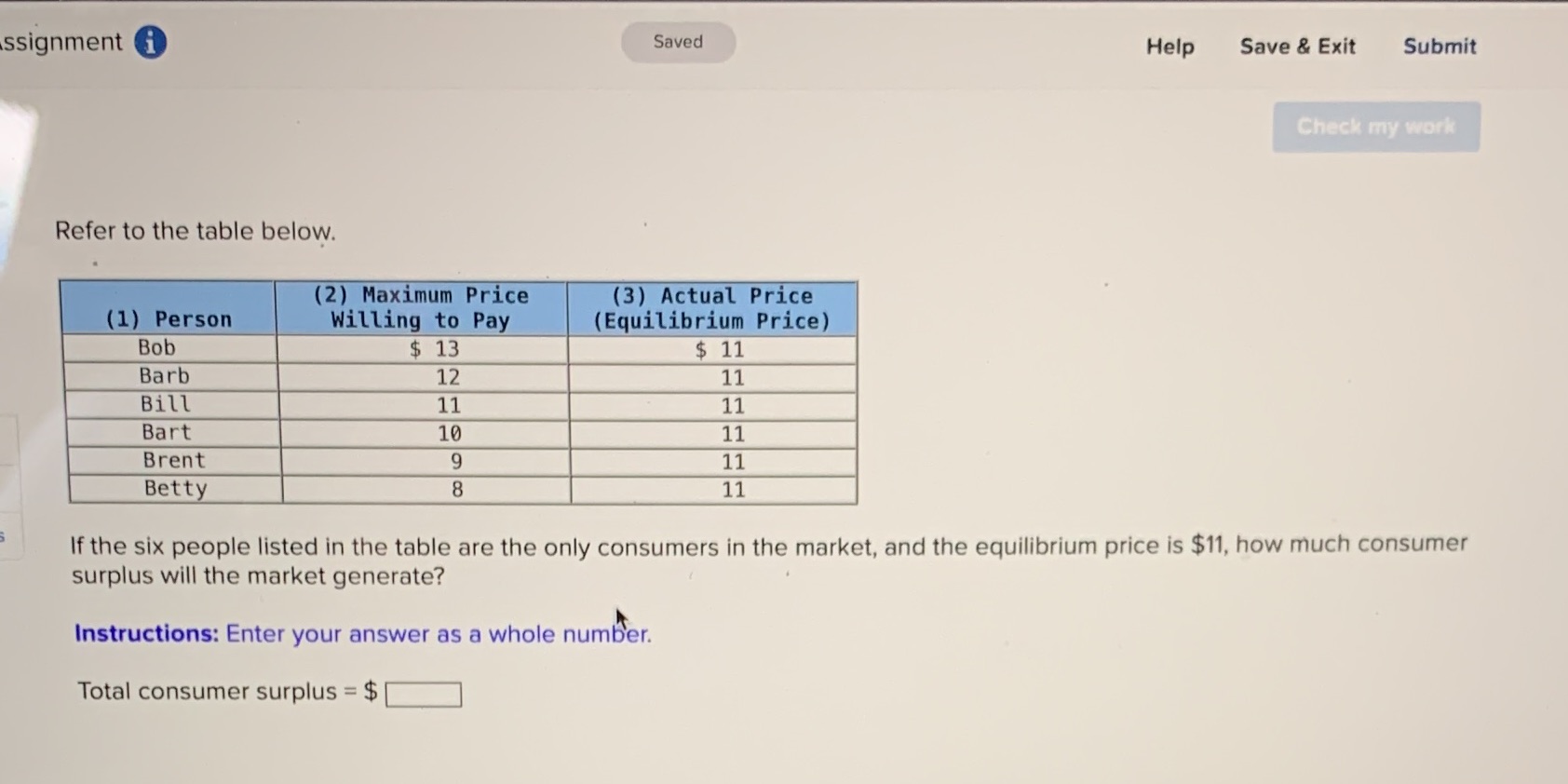  ssignment i Saved Help Save & Exit Submit Check my work