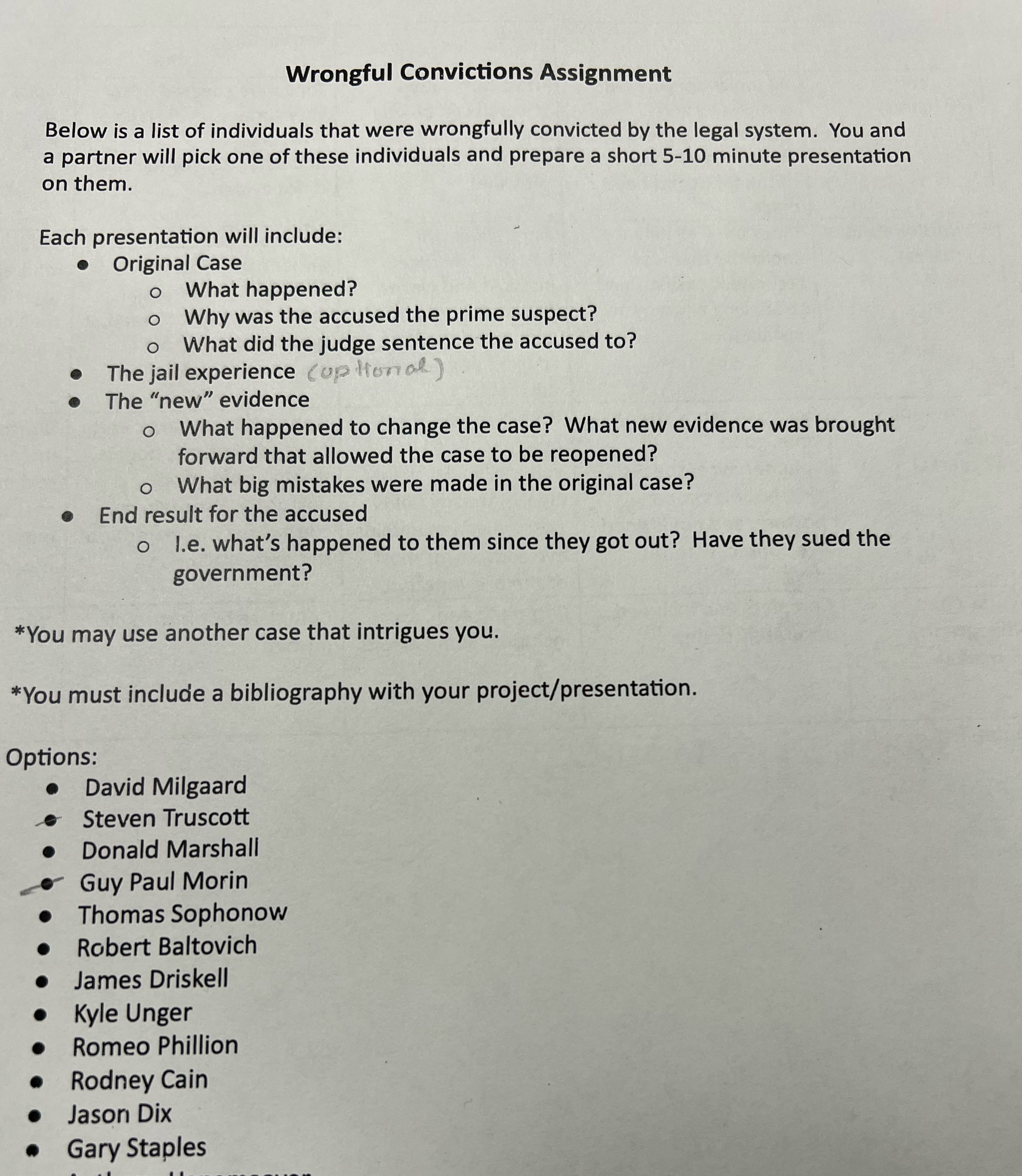 wrong conviction case About david milgaard Wrongful Convictions Assignment Below is a