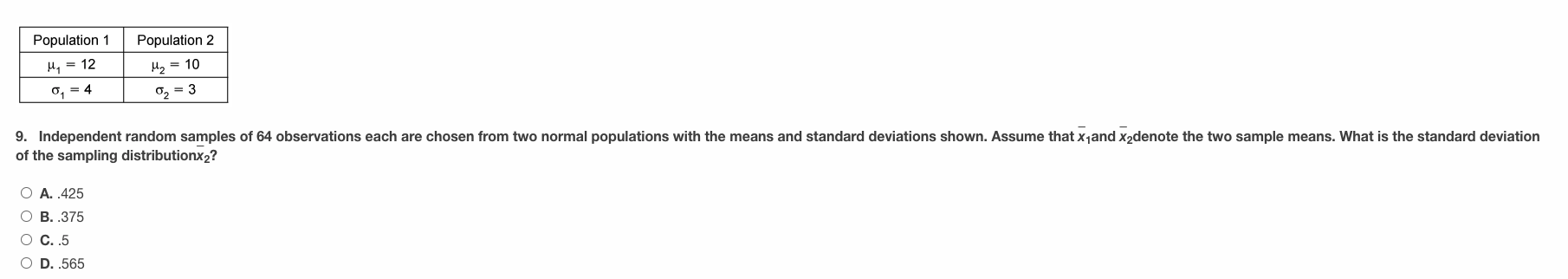  Population 1 Population 2 My = 12 U2 = 10 61