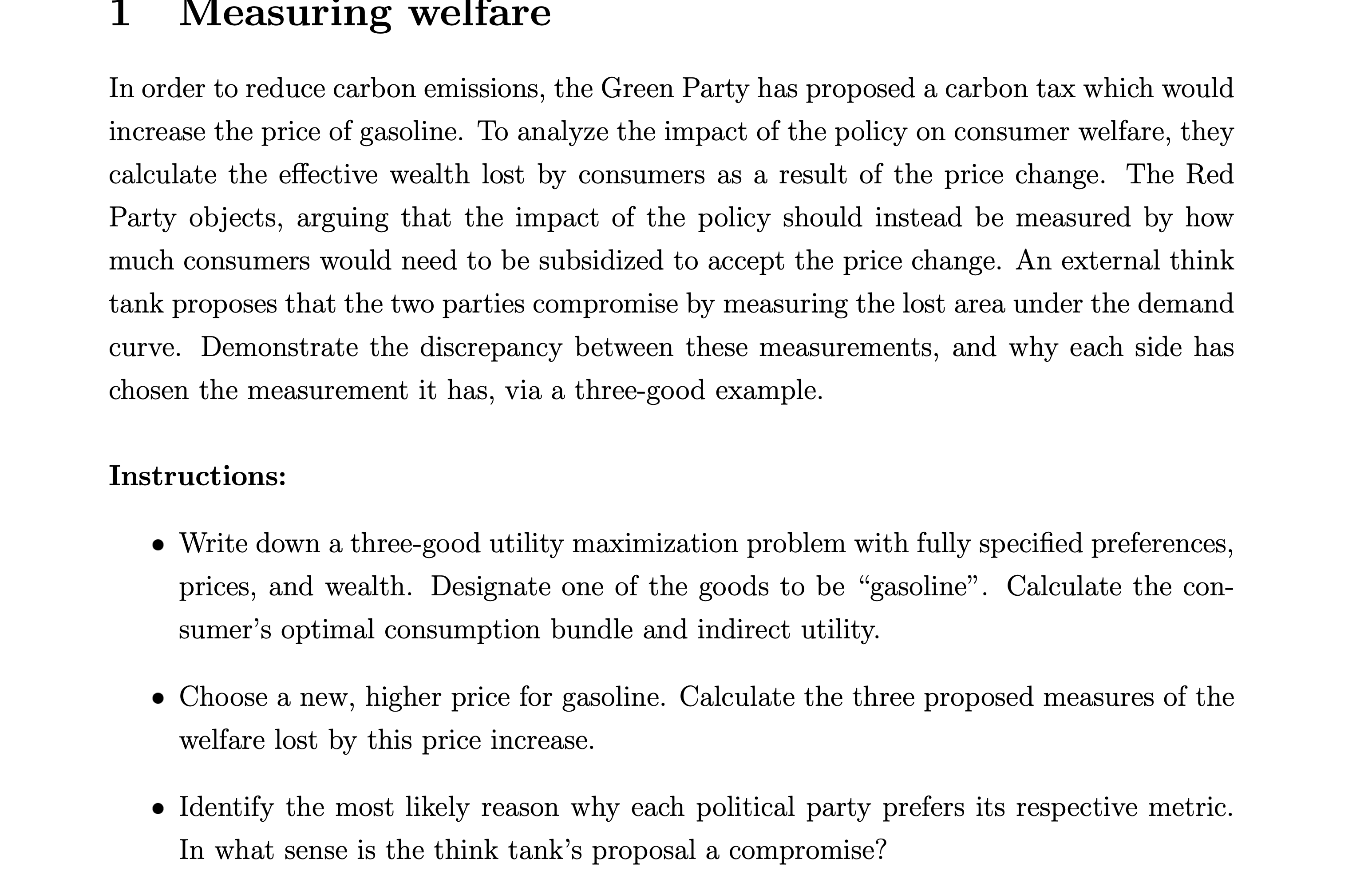 intermediate microecon 1 Measuring welfare In order to reduce carbon emissions, the