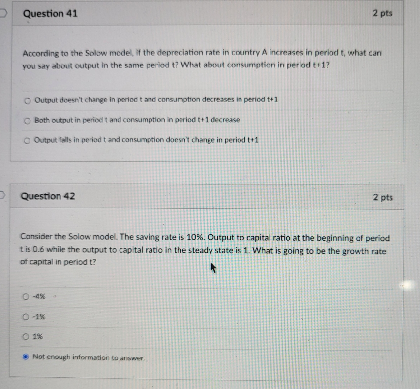 i need quick amswer Question 41 2 pts According to the Solow