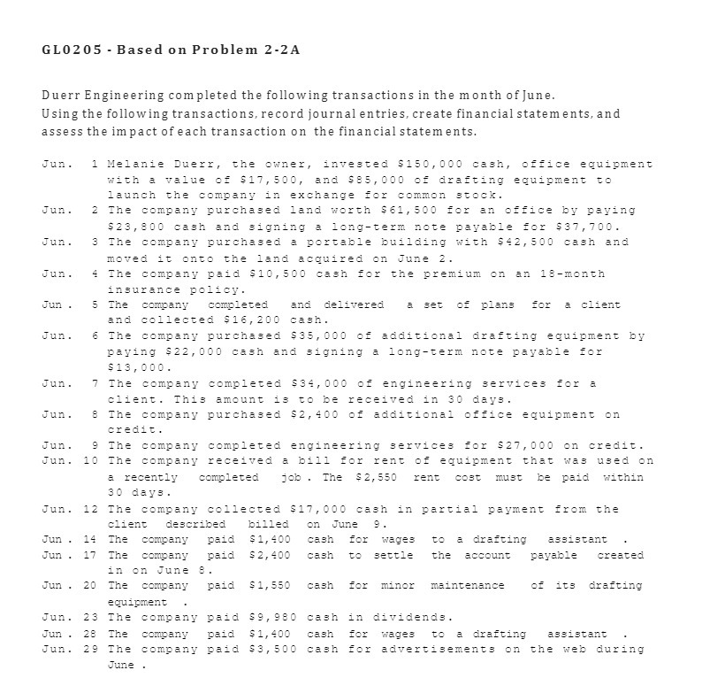 GLIDZDS - Based on Problem 2-211 uerr Engineering completed the following