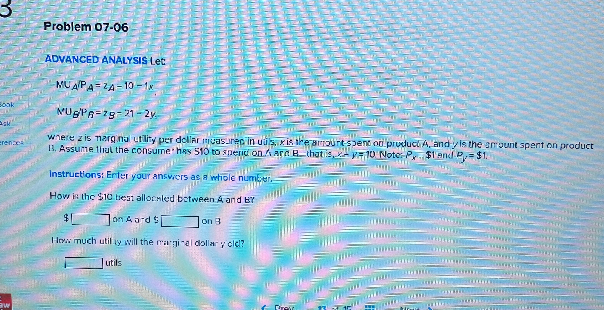 3 Problem 07-06 ADVANCED ANALYSIS Let: MUA/PA= ZA = 10 -1x