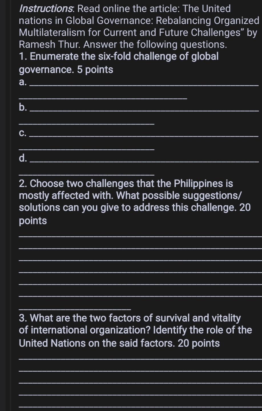 Please help me Instructions Read online the article: The United nations in