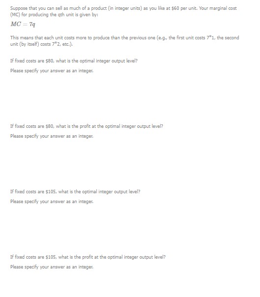 =1q - 40q' + 890q + 1800 Suppose the price of the