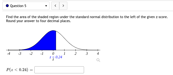 Question 5 Find the area of the shaded region under the standard