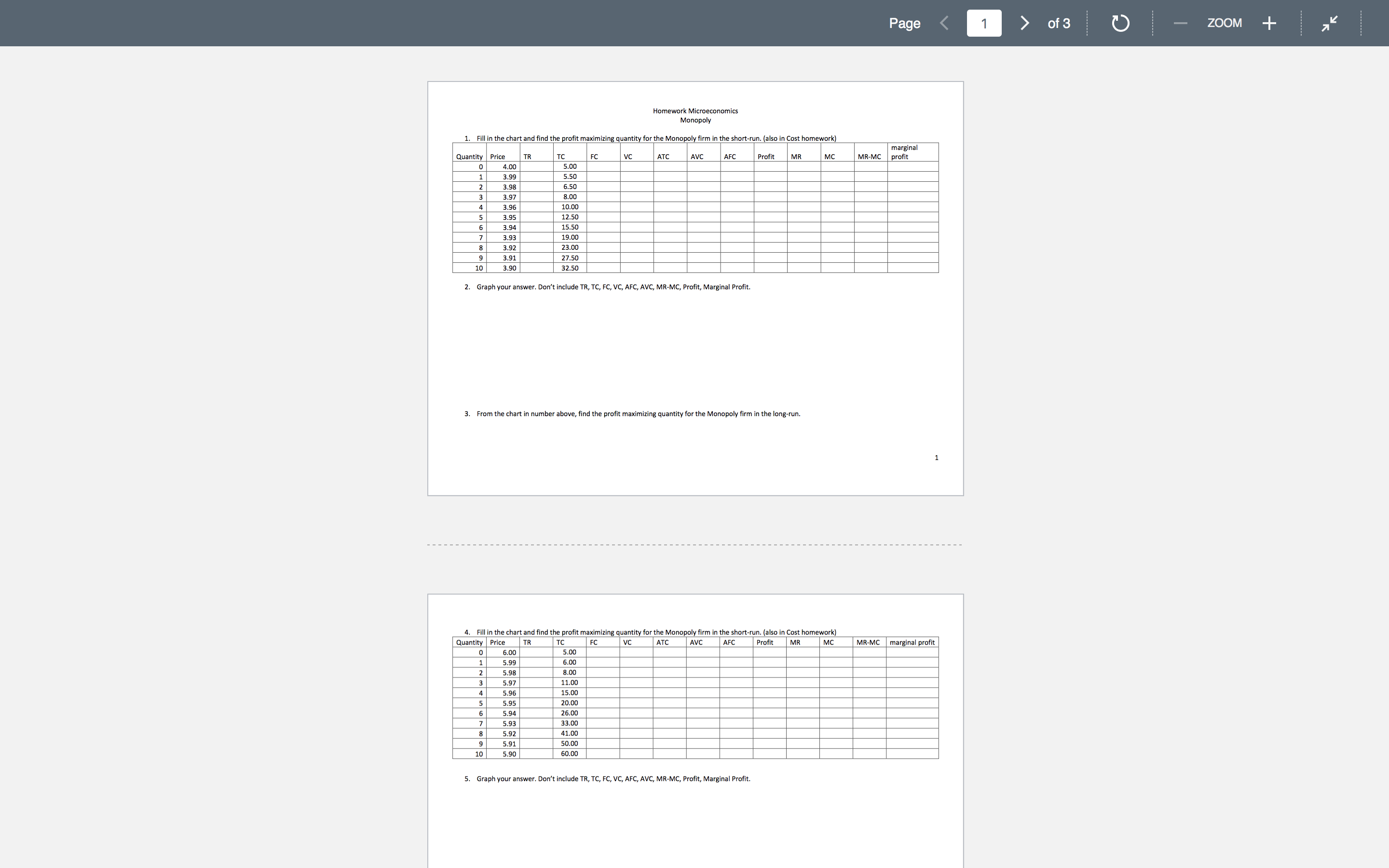 ZOOM 1. Fill in the chart and find the rofit maximizi uantit