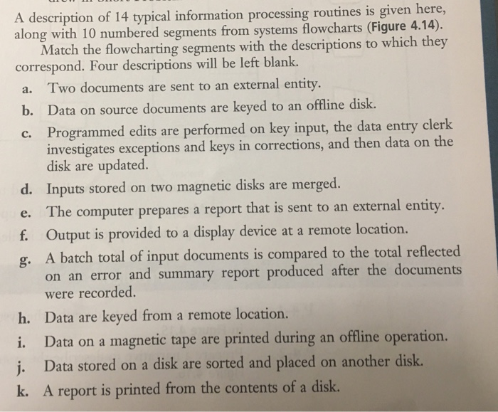 Answer all A description of 14 typical information processing routines is given