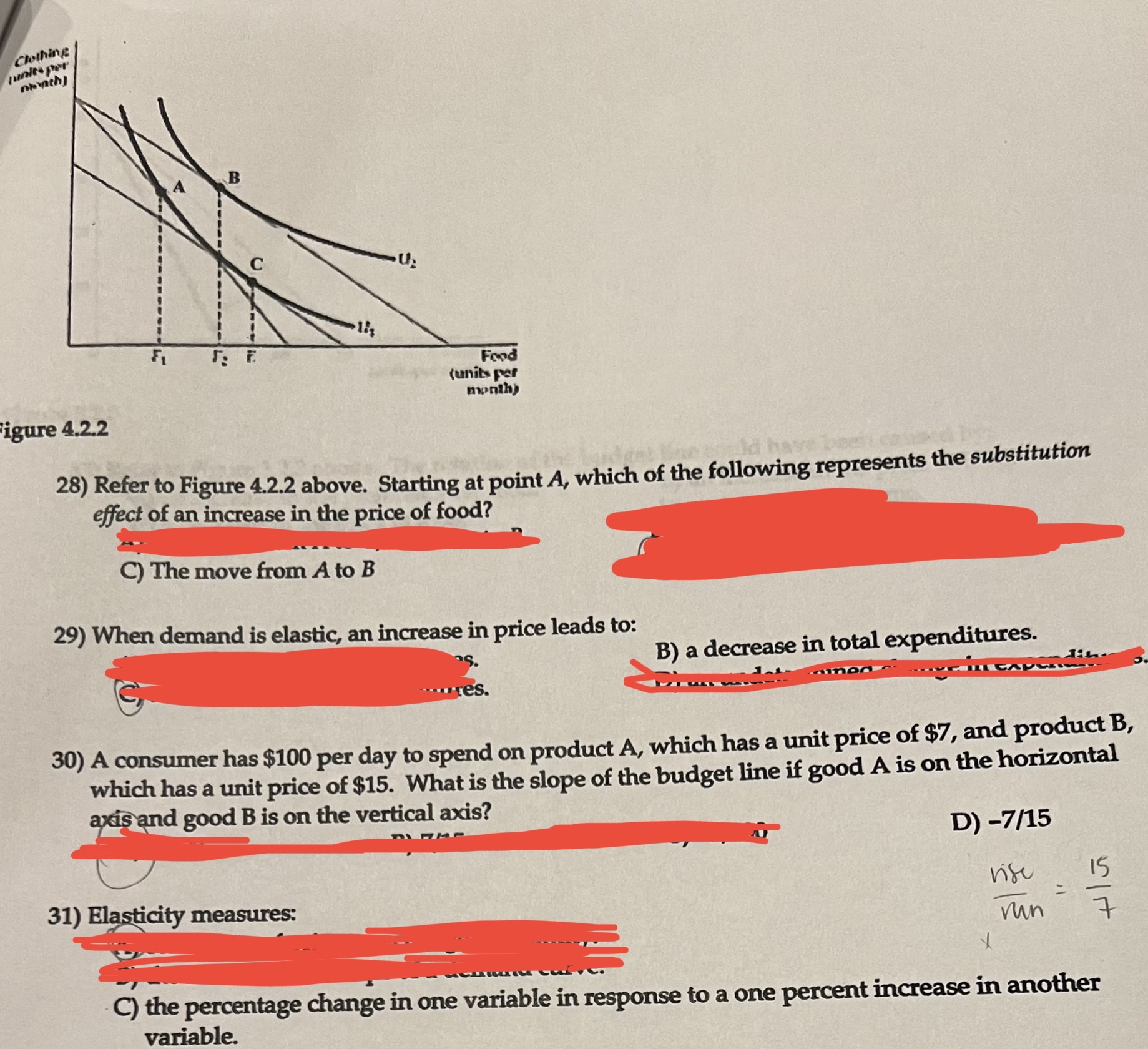 Explain why it's that answer Clothing junits per C Food (units per