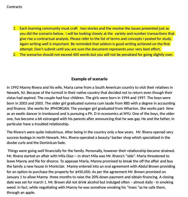 Contracts 1. Each learning community must craft two stories and the