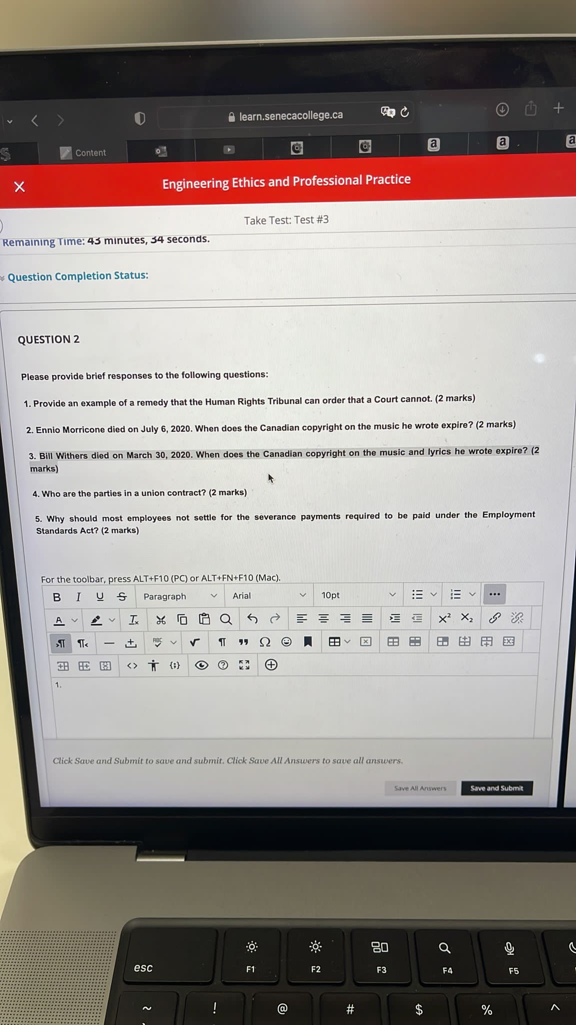E learn.senecacollege.ca (a: C', [1 Engineering Ethics and Professional Practice '3
