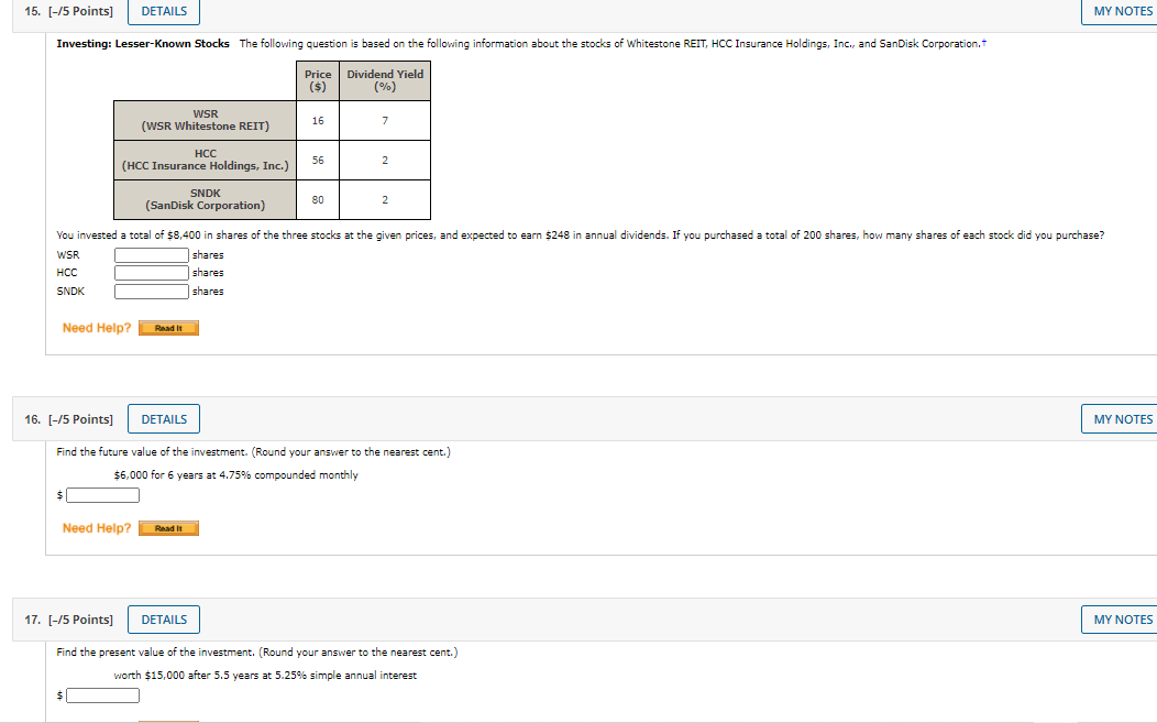 $ FV = $ Need Help? Read It Watch it 2. [-/5