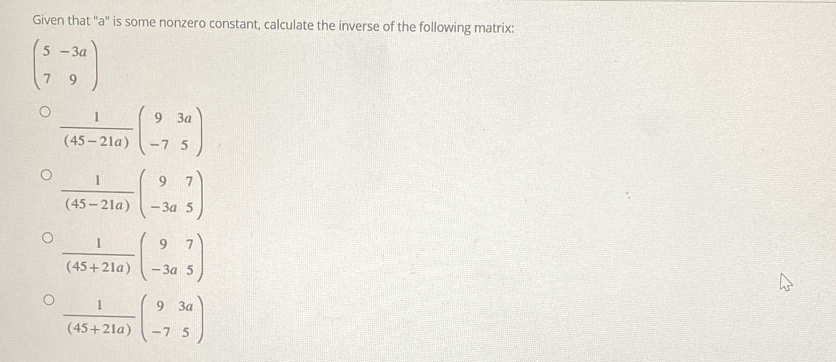 Just need the answer Given that "a" is some nonzero constant, calculate