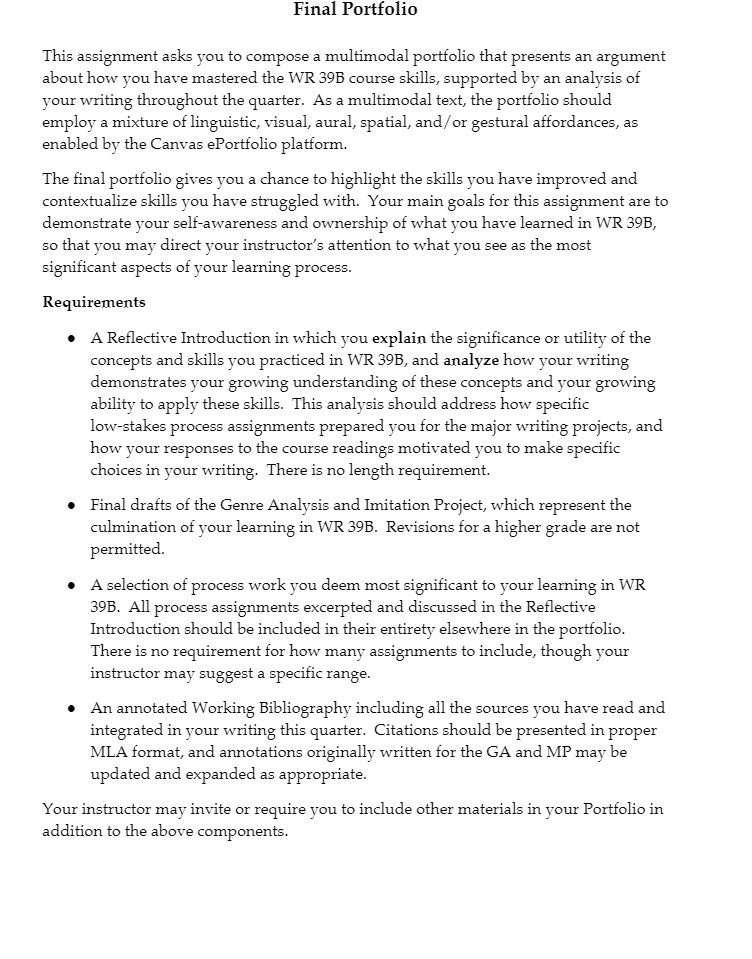  Final Portfolio This assignment asks you to compose a multimodal portfolio