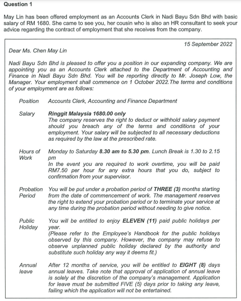 Kindly help me out :(Statement: Question 1 May Lin has been offered