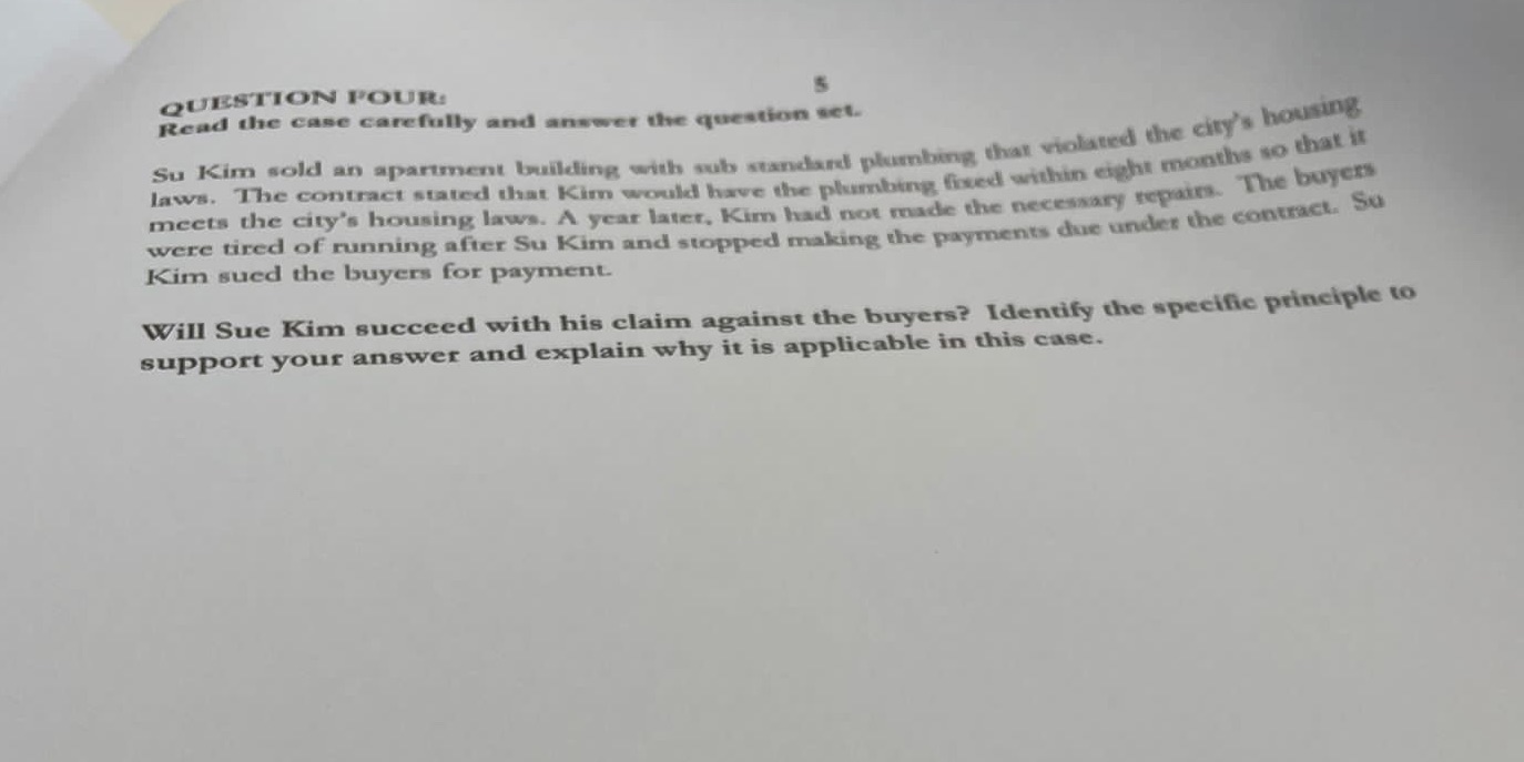 QUESTION POUR: Read the case carefully and answer the question set.