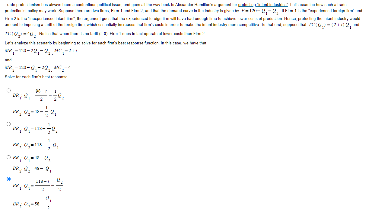 Protectionist Question) Suppose the government imposes a no: tariffso that t=0. What