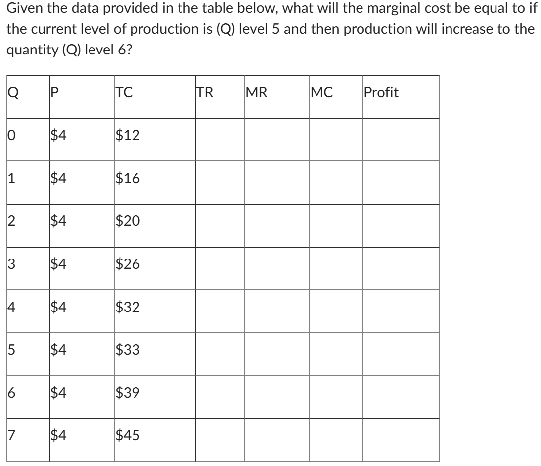  Given the data provided in the table below, what will the