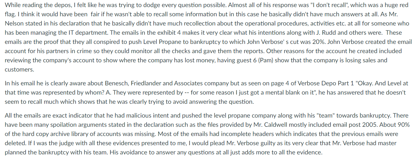 Agree or disagree with this thought, why? While reading the depos, I