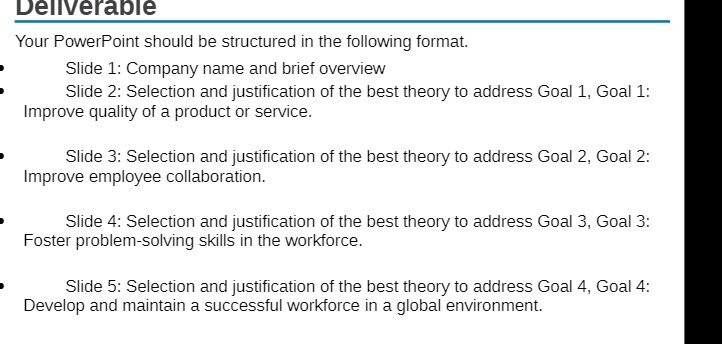 Deliverable Your PowerPoint should be structured in the following format. Slide