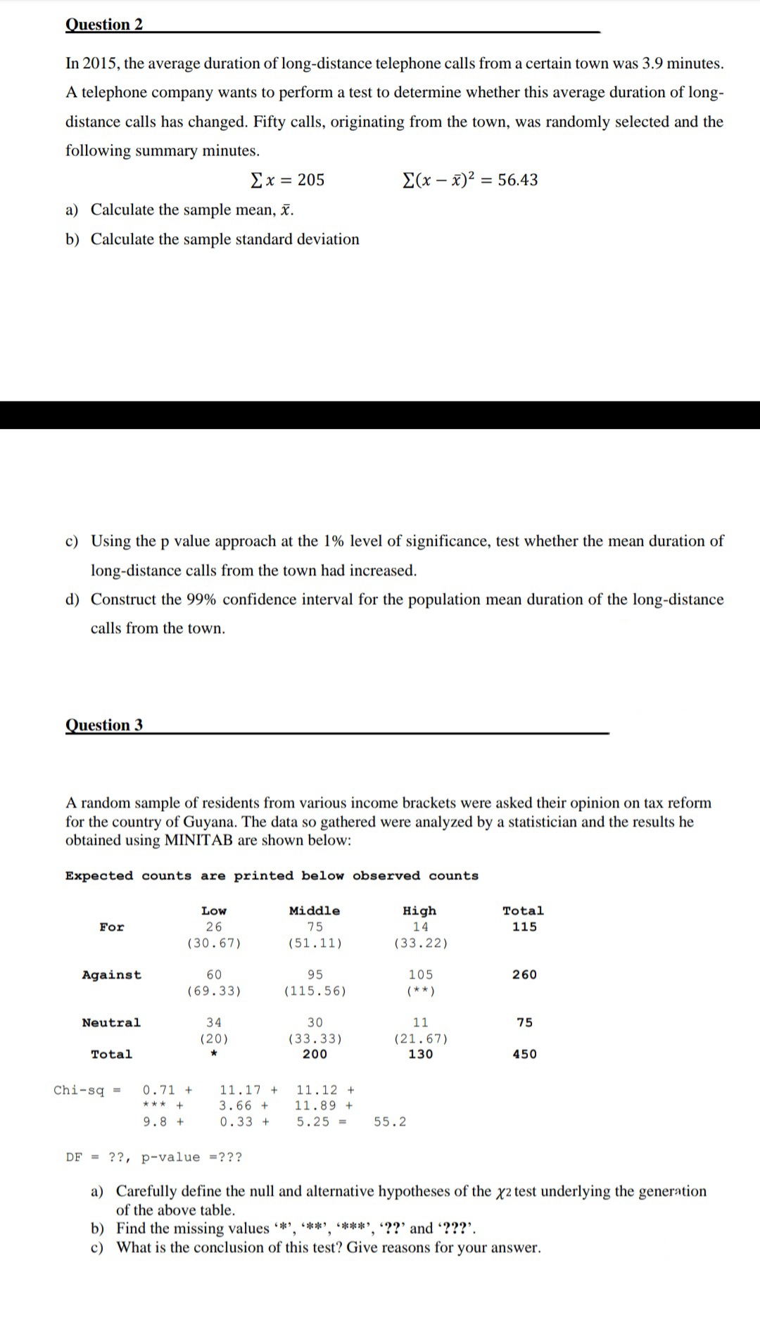 Show all working Question 2 In 2015, the average duration of long-distance