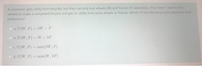 Answer the following questions correctly.,,, A consumer gets utility from bicycles, but